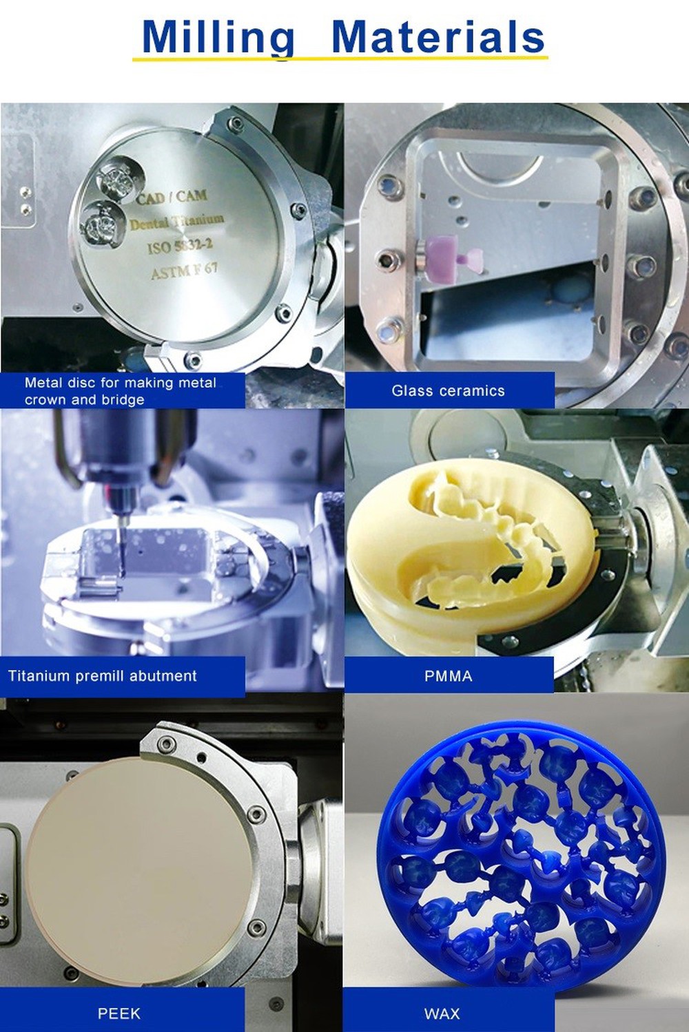Big power spindle 5 axis wet milling machine of glass ceramic pre-milled abutment and titanium disc for dental lab MILLING MATERILS Big power spindle 5 axis wet milling machine of glass ceramic pre-milled abutment and titanium disc for dental lab MILLING MATERILS